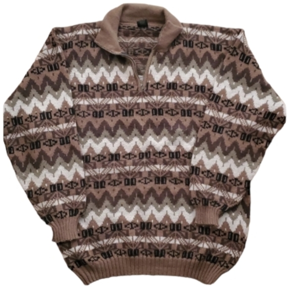 ML Kessler Mens 100% Alpaca Wool Tribal Quarter‎ Zip Handmade Sweater - Picture 1 of 10